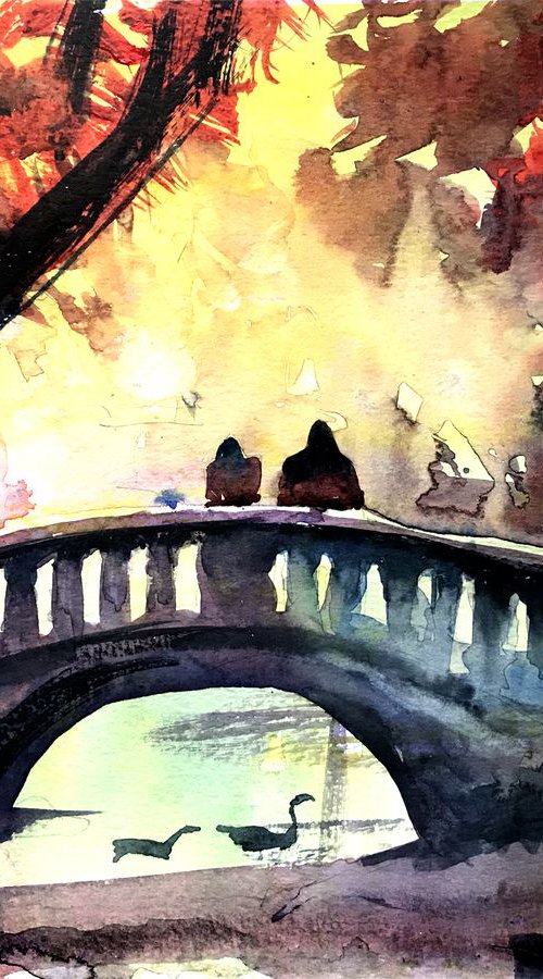 Paris Park - The little bridge by NJ Paintings