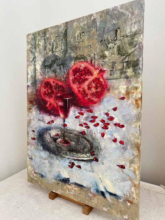 Red Pomegranates Wine Glass