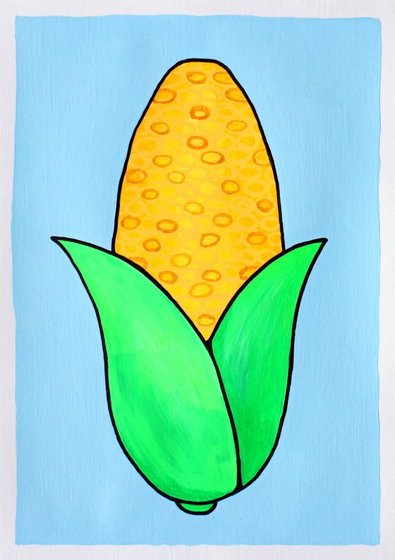 Corn Cob Pop Art Painting On A4 Paper (Unframed)