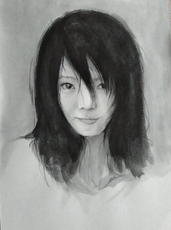 Black white portrait-Chinese(31x43cm, watercolor, paper)