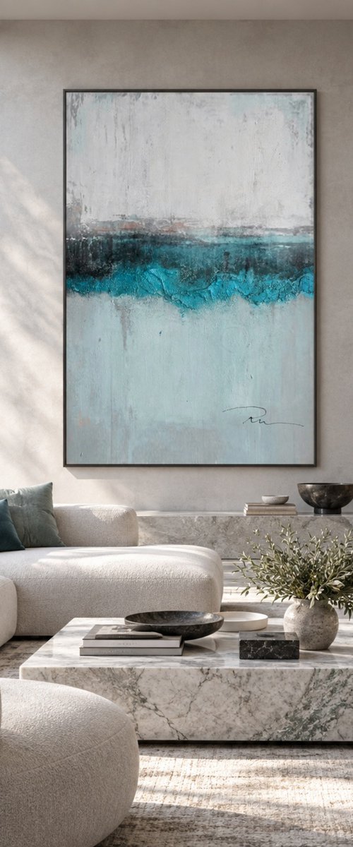 Abstract Light Blue Horizon in Textured Mist by Indie Ru