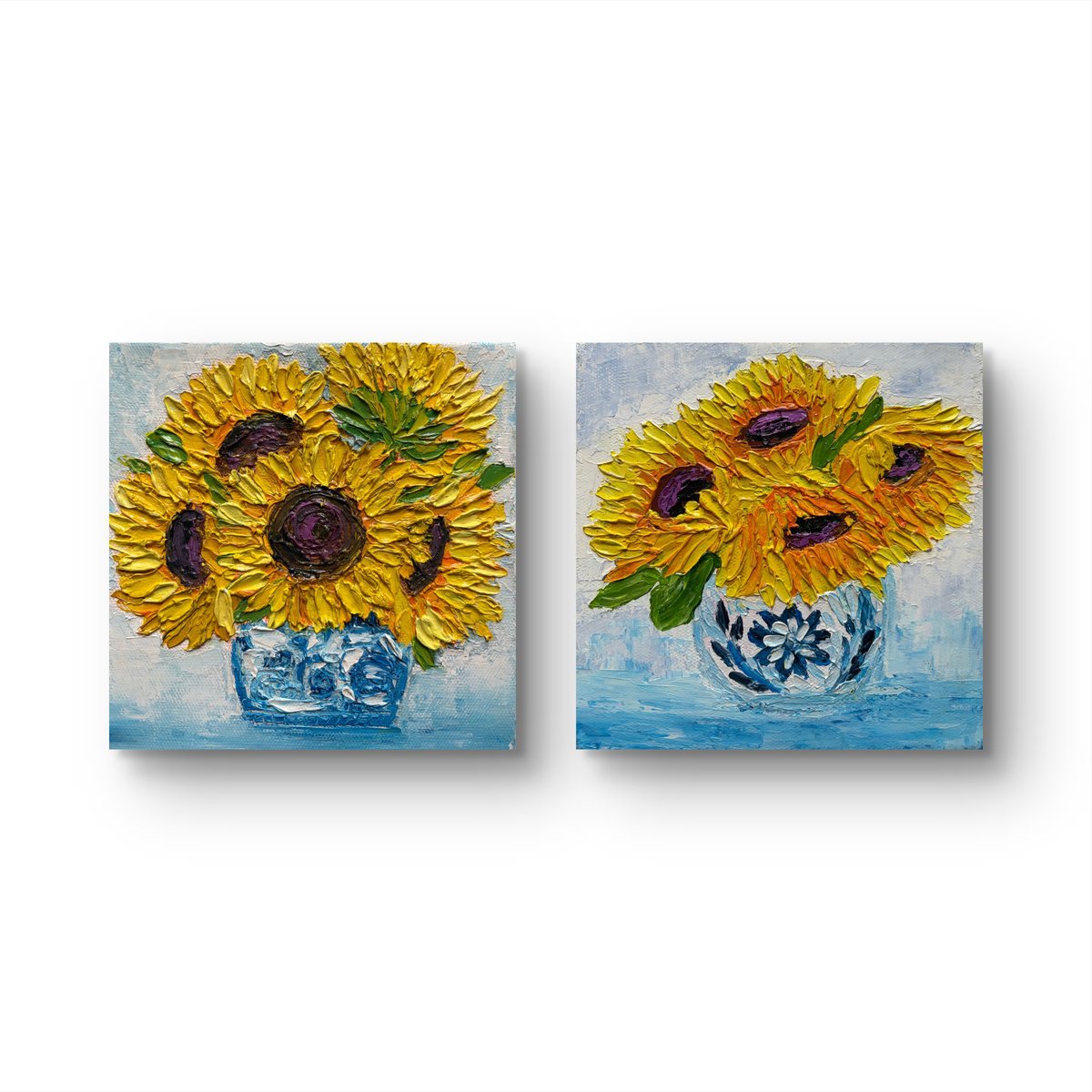 Impressionistic Botanical Oil Painting By Amita Dand, 6 X 6, Sunflowers In A Vase, Original Artwork