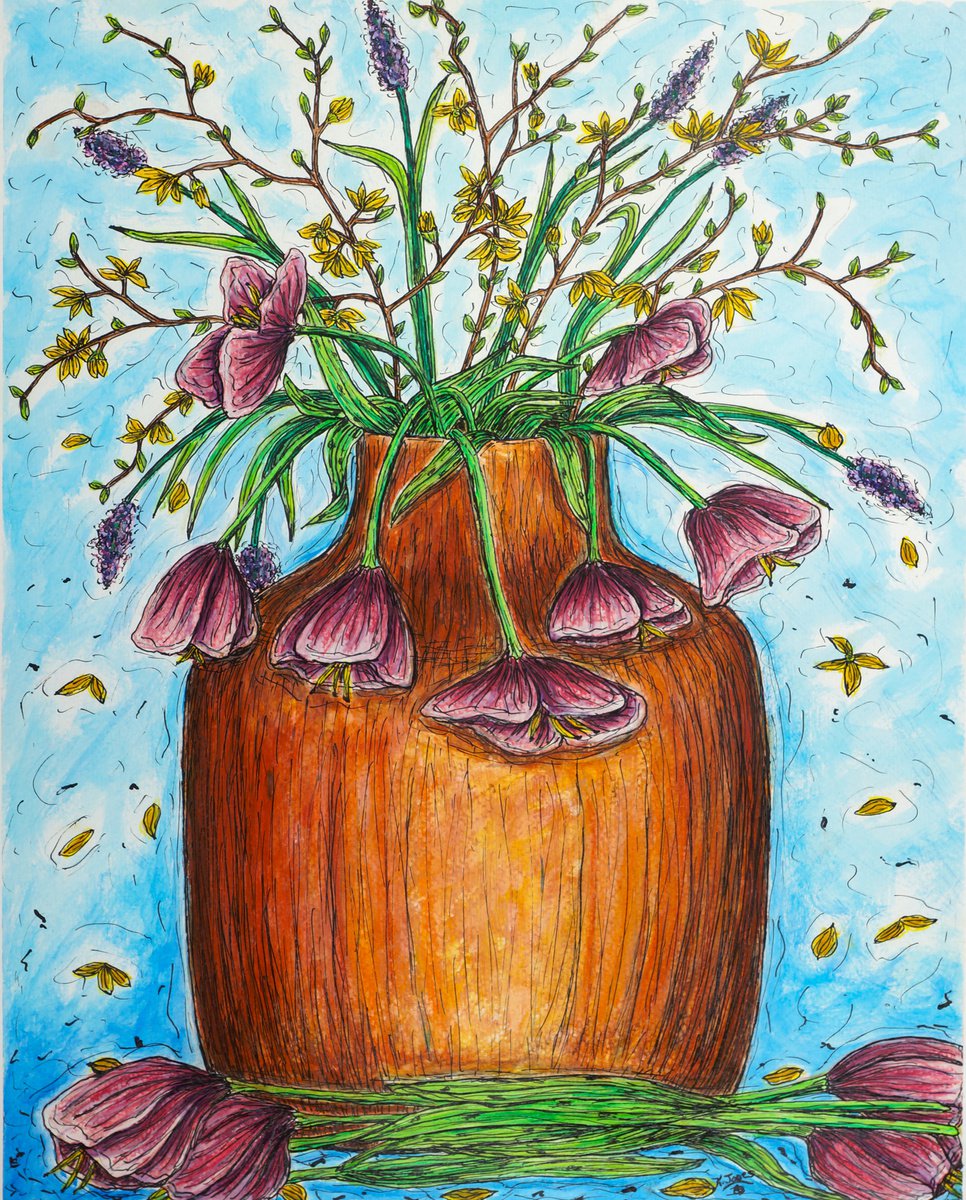 Impressionistic Still Life Watercolour By Kim Jones Miller, 16 X 20", Glorious Springtime, Original Artwork