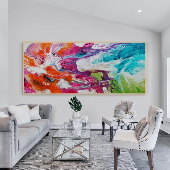 Colour Melt 240cm x 100cm Colourful Textured Abstract Art