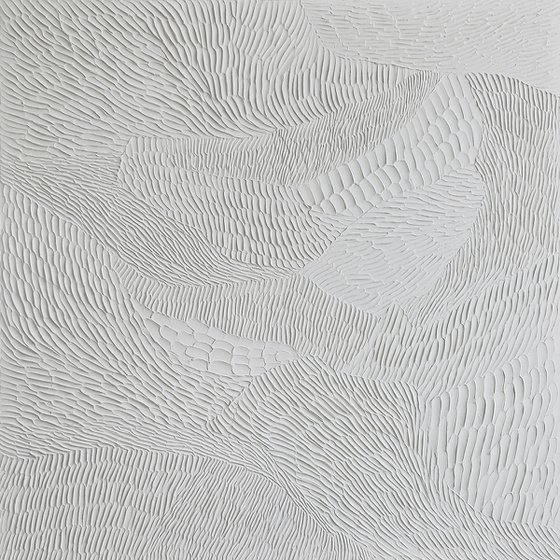 "Nulla 4" White acrylic abstract textured art