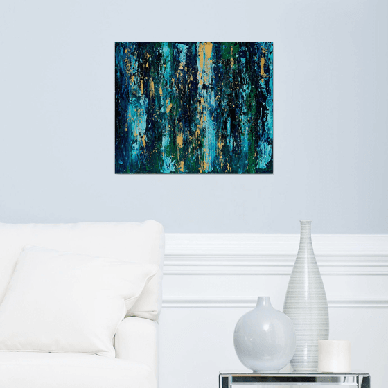 Raining day mixed media palette knife navy texture painting minimalism wall decor for modern decor interior