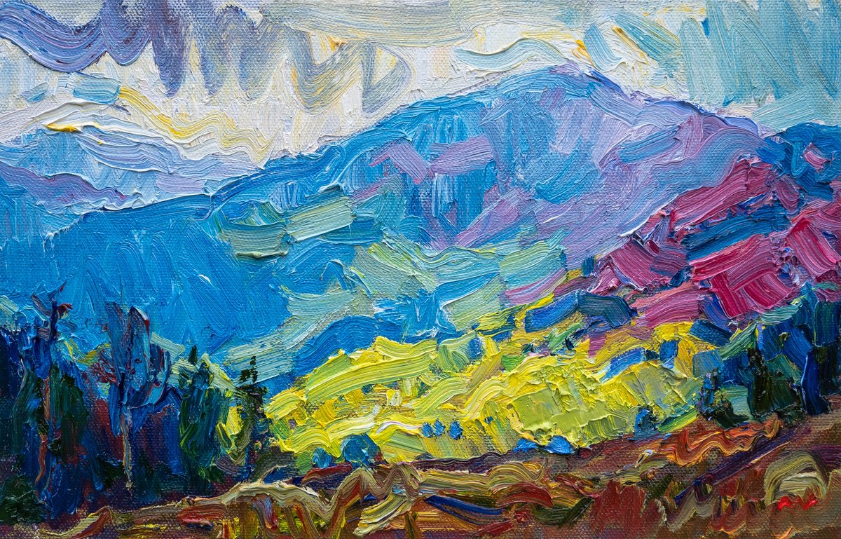 Expressive Landscape Oil Painting By Vasyl Moldavchuk, 18 X 11", Spring Carpathians, Original Artwork