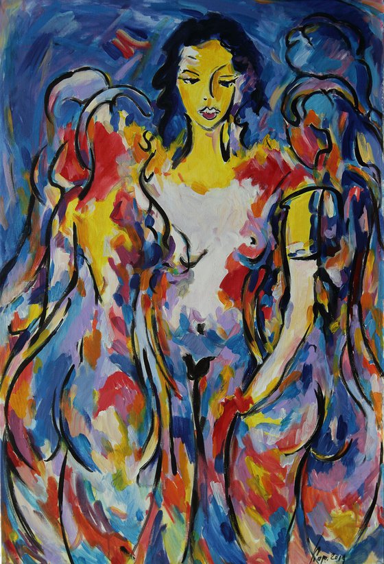 Summer Day - Nude Art - Acrylic Painting - Large Size - Unique