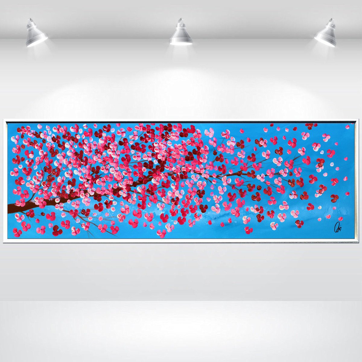 Abstract Botanical Acrylic Painting By Edelgard Schroer, 48 X 17, Blossom Breeze, Original Artwork