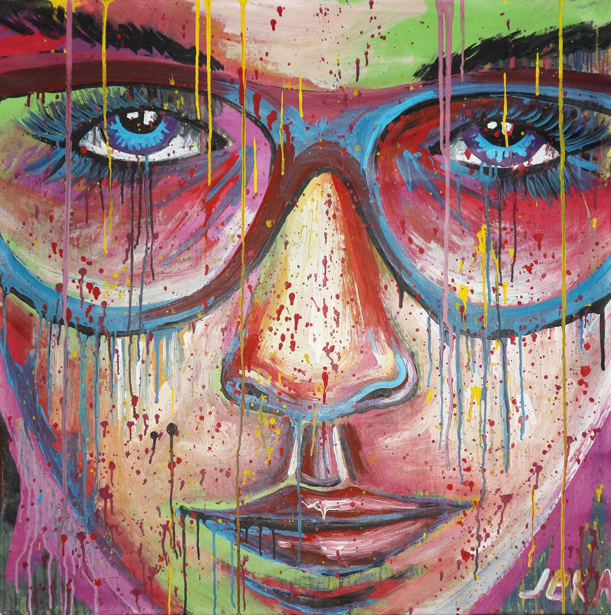 Impressionistic Portrait Acrylic Painting By Eugene Gorbachenko, 39 X 39, Portrait Of A Girl, Original Artwork