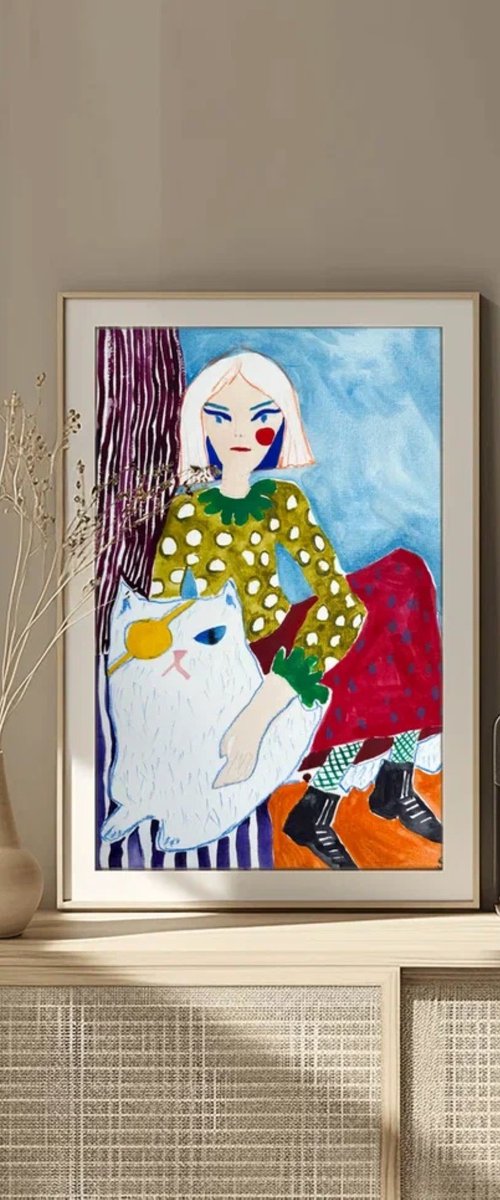 Woman and White Cat by Sasha Robinson