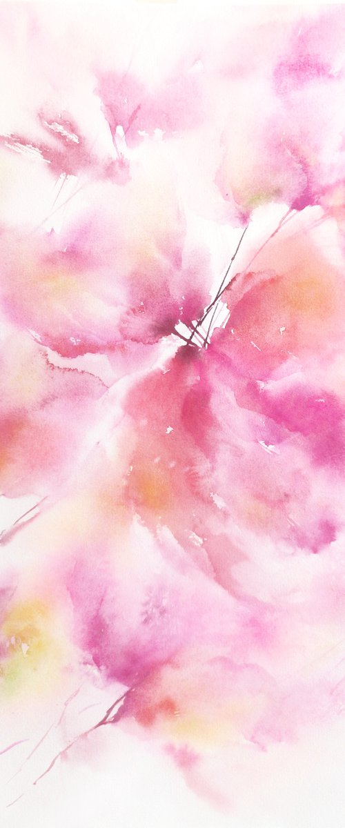 Soft pink flowers. Watercolor loose floral bouquet by Olga Grigo