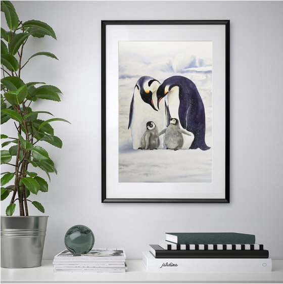 Penguin Family - watercolor