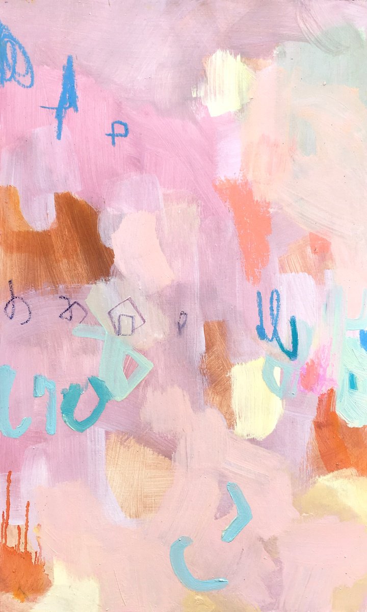 Geometric Abstract Oil Painting By Guy Pickford, 16 X 26, Singing With All Your Heart, Original Artwork