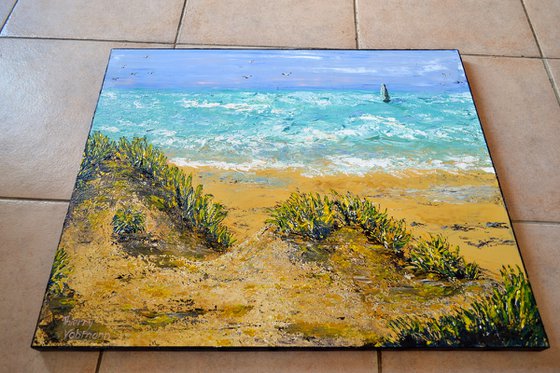 JOURNEY TO SAINT BREVIN.ORIGINAL PALETTE KNIFE SEASCAPE.PAINTING BY THIERRY VOBMANN.IMPRESSIONISTIC VAN GOGH STYLE.FREE SHIPPING.