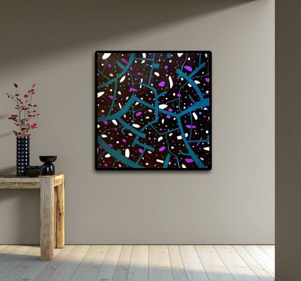 Abstract Acrylic Painting By Riccardo Ticco Capparella, 35 X 35", Silver Rocket #5, Original Artwork