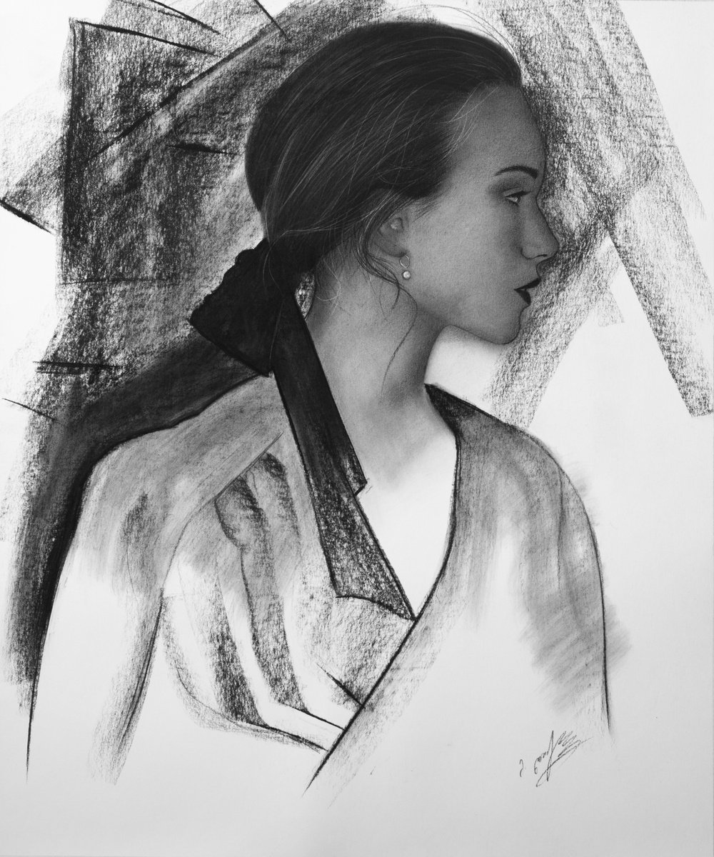 Abstract Portrait Charcoal Drawing By Mariam Darchiashvili, 20 X 24", Untitled, Original Artwork