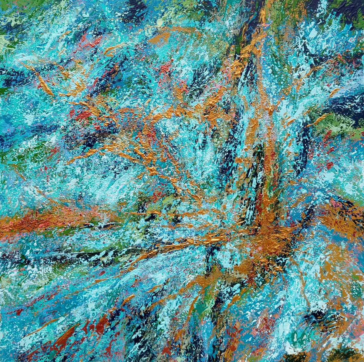 Abstract Acrylic Painting By Amanda Horvath, 20 X 20, Golden Conversation, Original Artwork