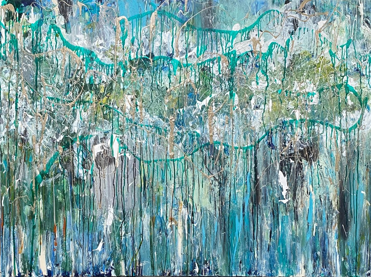 Abstract Acrylic Painting By Annette Spinks, 63 X 47, Dancing In The Rain, Original Artwork