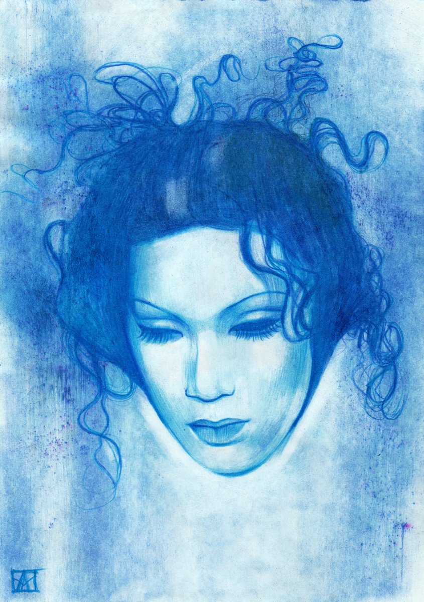 Impressionistic Portrait Pencil Drawing By Anastasia Terskih, 8 X 12, 