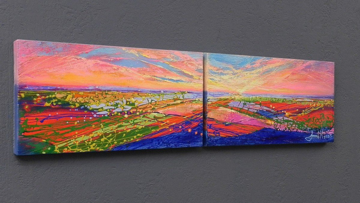 Abstract Landscape Oil Painting By Mykhailo Novikov, 31 X 8", *Provencal Dream*, Original Artwork