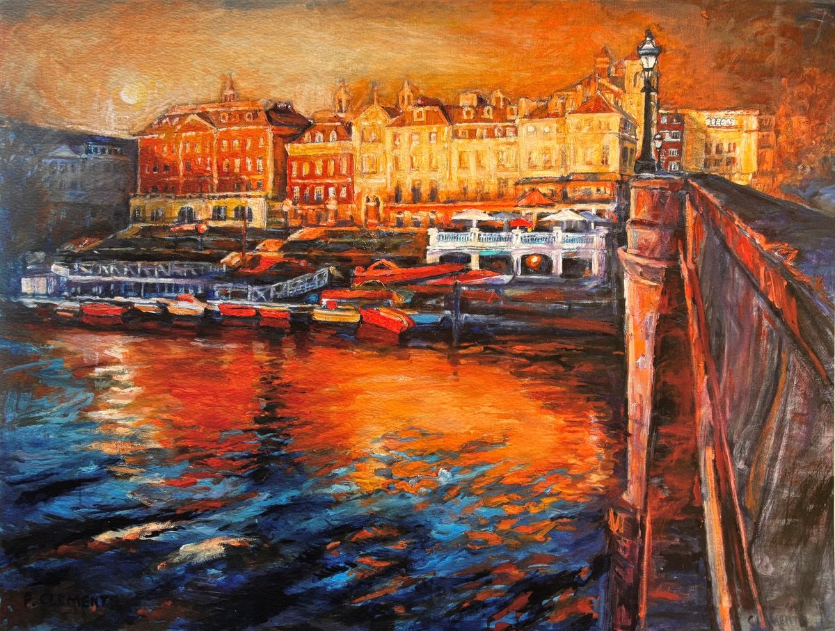 Impressionistic Cityscapes Giclee Print By Patricia Clements, 23 X 17", Richmond Bridge Autumn, Original Artwork