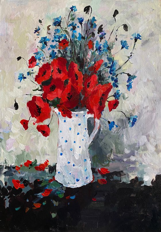 Sold Acrylic “Still life with poppies", perfect gift