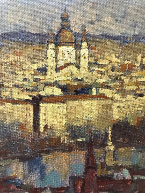 Original Oil Painting Wall Art Signed unframed Hand Made Jixiang Dong Canvas 25cm × 20cm Cityscape Golden Budapest Small Impressionism Impasto