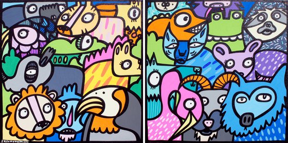 Happy Animal Diptych