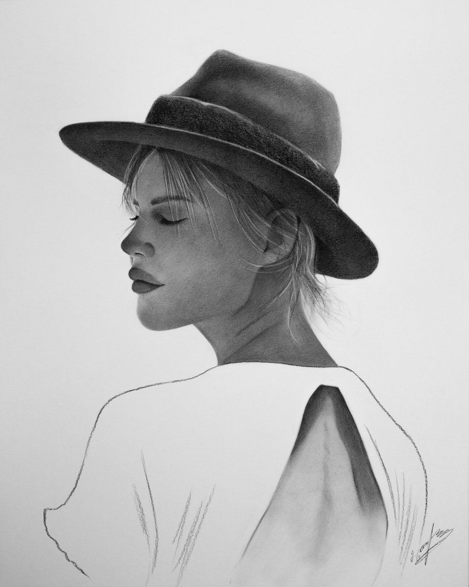 Photorealistic Portrait Charcoal Drawing By Mariam Darchiashvili, 16 X 20", Untitled, Original Artwork