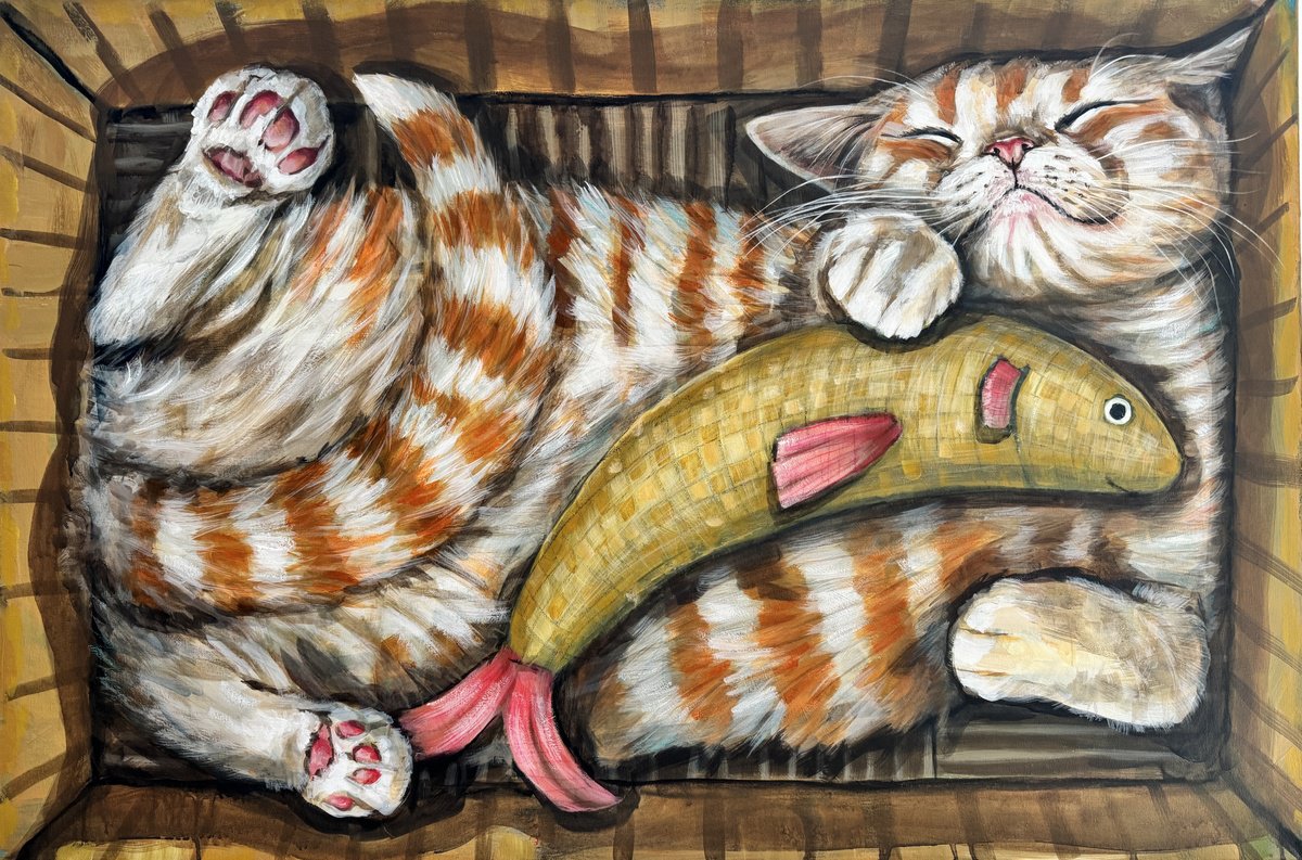 Expressive Painting , Cat In A Box #15 By Victoria Coleman, 36 X 24, Artwork For Sale On Artfinder