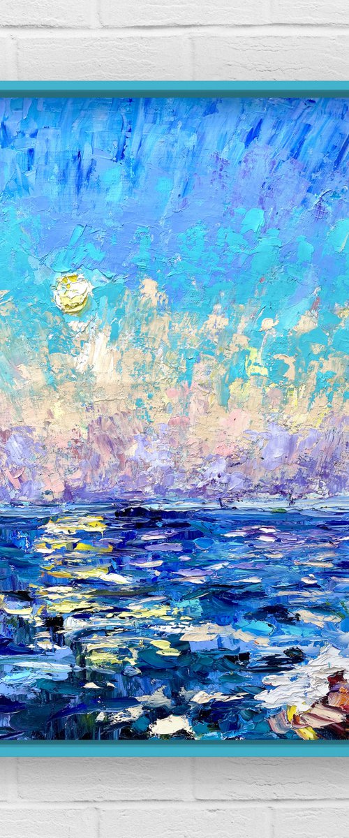 Sunset - Passion, 47*37cm, impressionistic oil sea sunset landscape painting by Olga Blazhko