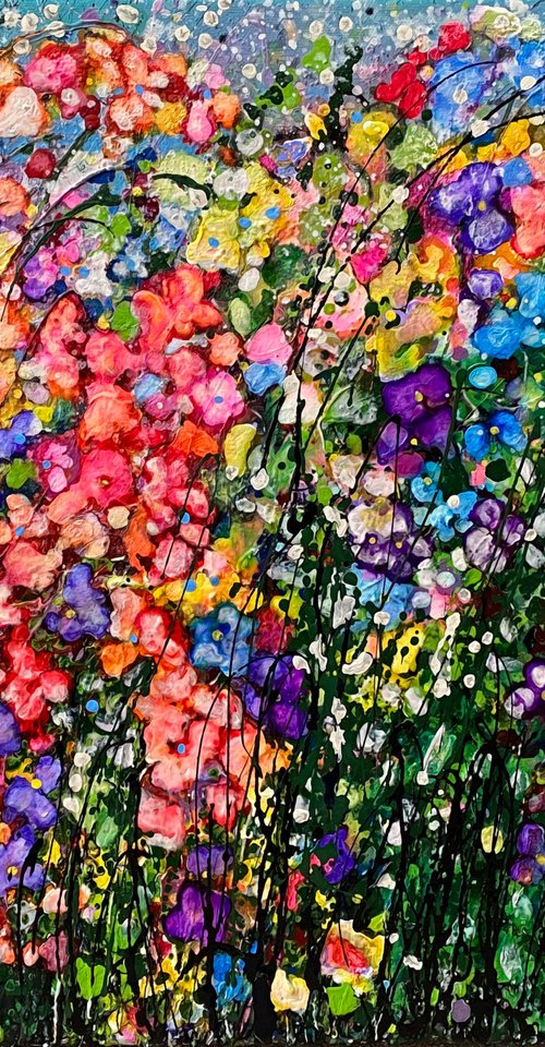 Multi-Colored  Flowers Abstract  - Original Painting by Lena Owens at OLena Art