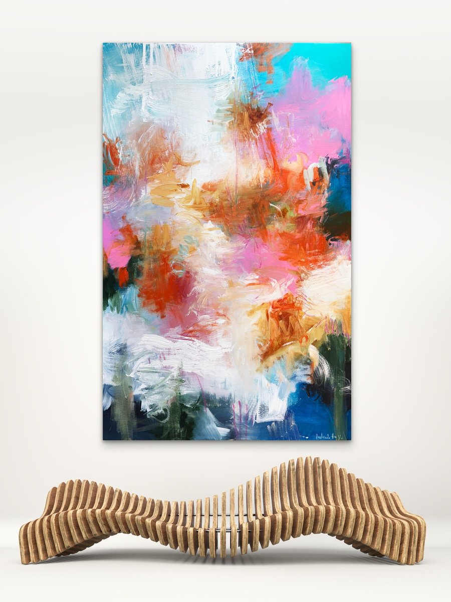 Abstract Acrylic Painting By Andrada Anghel, 30 X 48, Burning Petals, Original Artwork