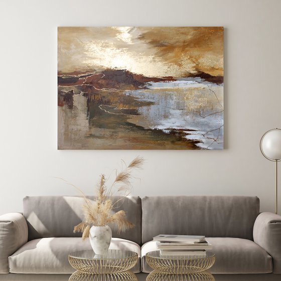 "Calabria 2" Abstract brown gold grey art