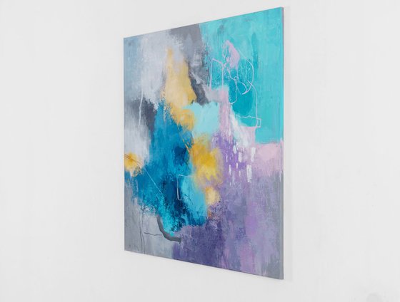 "Spring cloud" Teal purple abstract art