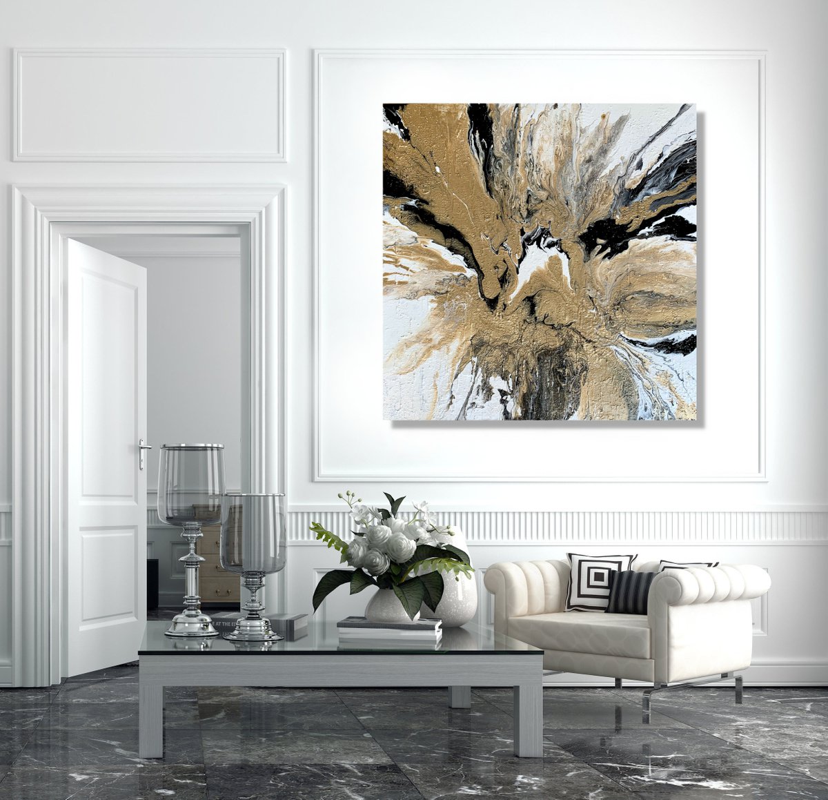 Abstract Acrylic Painting By Julijana Ravbar, 39 X 39", The Shining Of Gold #9, Original Artwork