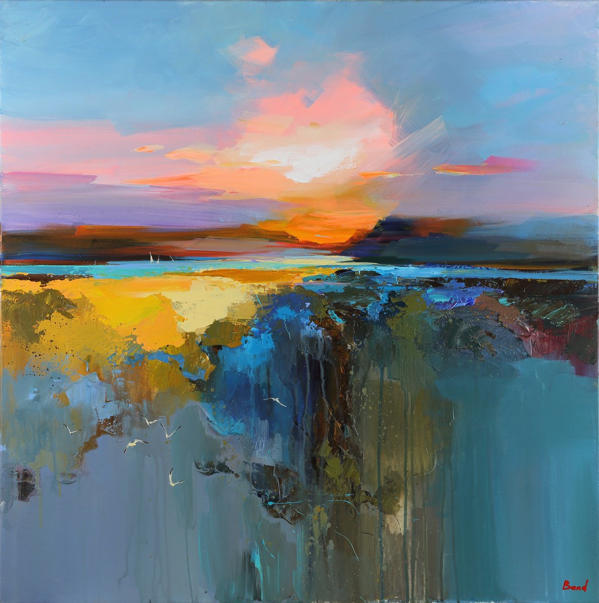 Impressionistic Landscape Acrylic Painting By Tetiana Bond, 31 X 31", A Bright Impression, Original Artwork