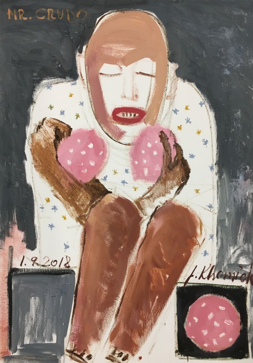 Expressive Portrait Oil Painting By Leo Khomich, 20 X 28", Mr Crudo, Original Artwork