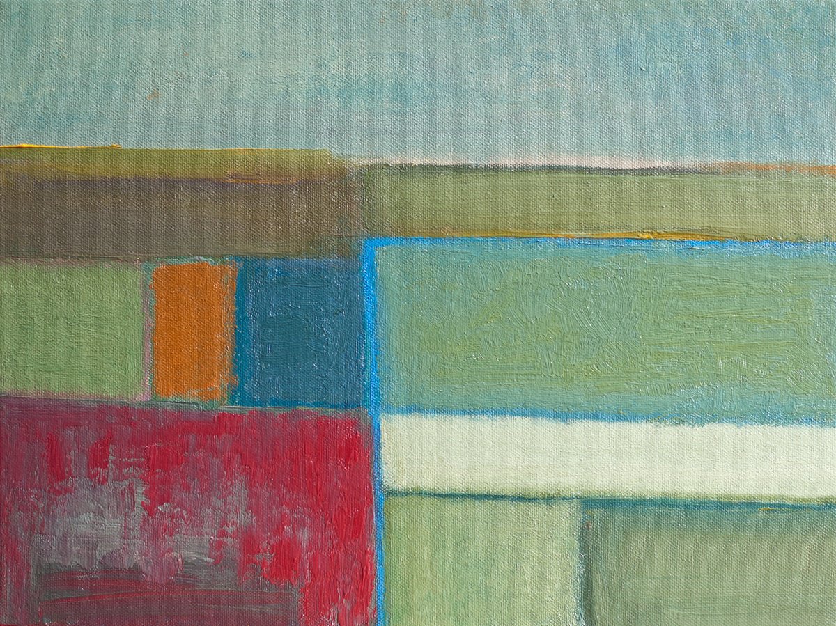 Abstract Landscape Oil Painting By Thomas Hjelm, 17 X 13", First Light, Original Artwork