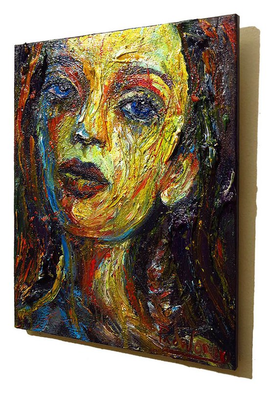 Original Oil Painting Portrait Impressionism Signed Impasto Outsider