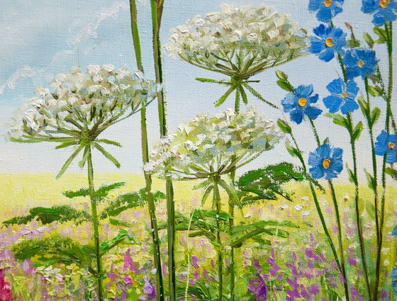 Meadow flowers. Oil painting. Field of flowers. Flower landscape. 33 x 26in.