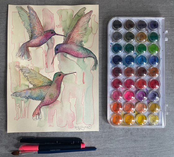 Trio of hummingbirds