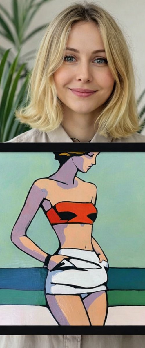 "Woman by the Sea" Original art 16x16in by Daria Baklykova