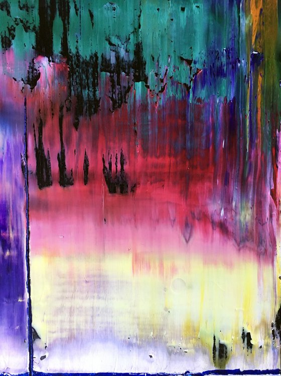 "Color Cascade" -  Original PMS Oil Painting On Reclaimed Wood - 16 x 35 inches