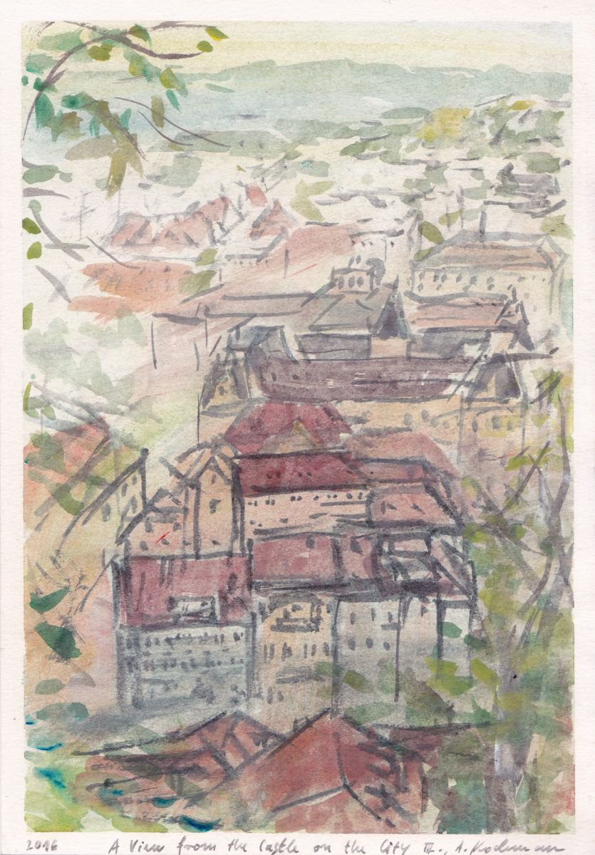 A View from the Castle on the City III, May 2016, acrylic on paper, 29,5 x 20,1 cm by Alenka Koderman