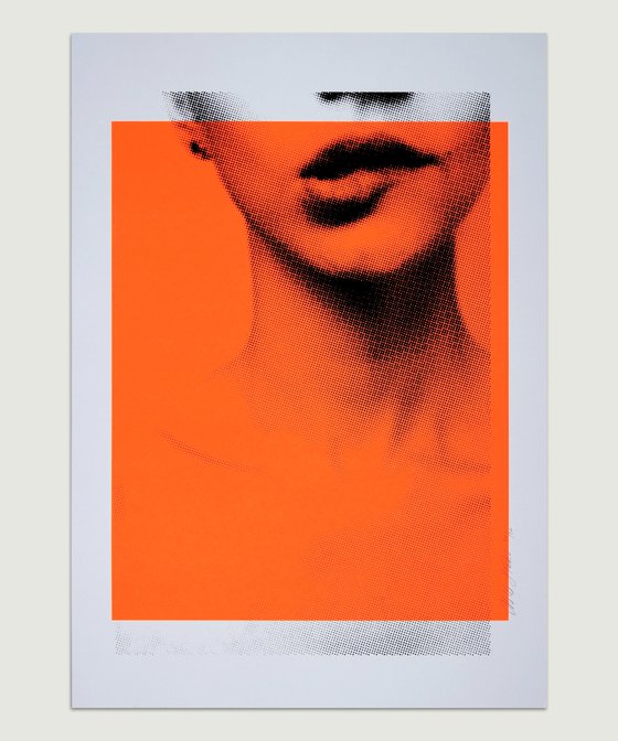 Biting lip in Neon Orange - Screenprint 42x59,4cm - Limited Edition