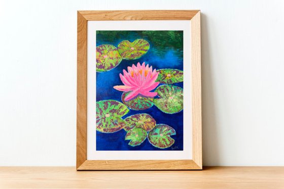 Pink water lily! Water lily pond! Textured art