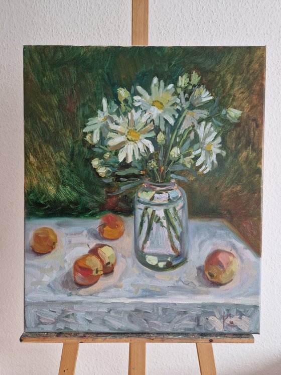 Still-life with daisies and apples "Summer mood"
