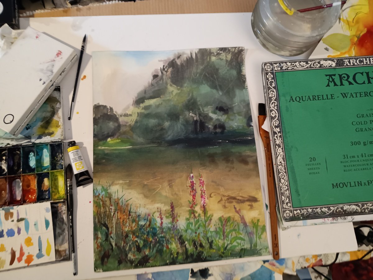 Impressionistic Landscape Watercolour By Marina Del Pozo, 12 X 16", River, Original Artwork